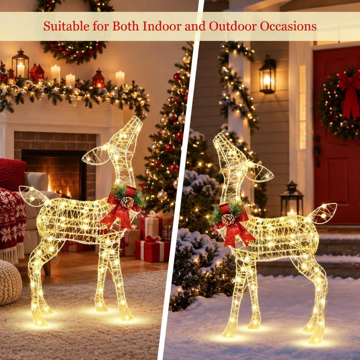 Airfind 34.5 Inch Lighted Christmas Reindeer Decoration with 50 Warm White LED Lights, White, Dimension 20.5 Inch x 8 Inch x 34.5 Inch (L x W x H)