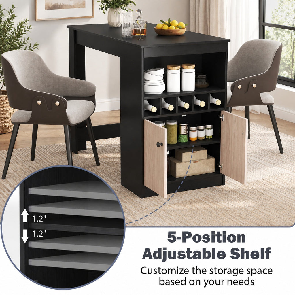 Airfind 48 Inch Bar Table with Storage Cabinet and Wine Rack, 210 lbs Capacity, Engineered Wood MDF Frame, 48 x 24 x 36 Footprint, Black