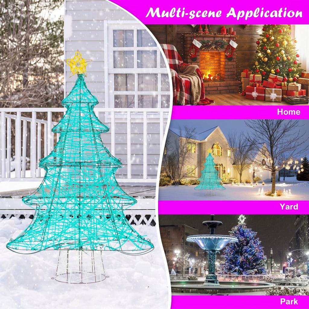 Airfind 4 Feet Lighted Artificial Christmas Tree with 520 LED Lights and Top Star, Metal Copper PVC Large Frame, Green and Yellow