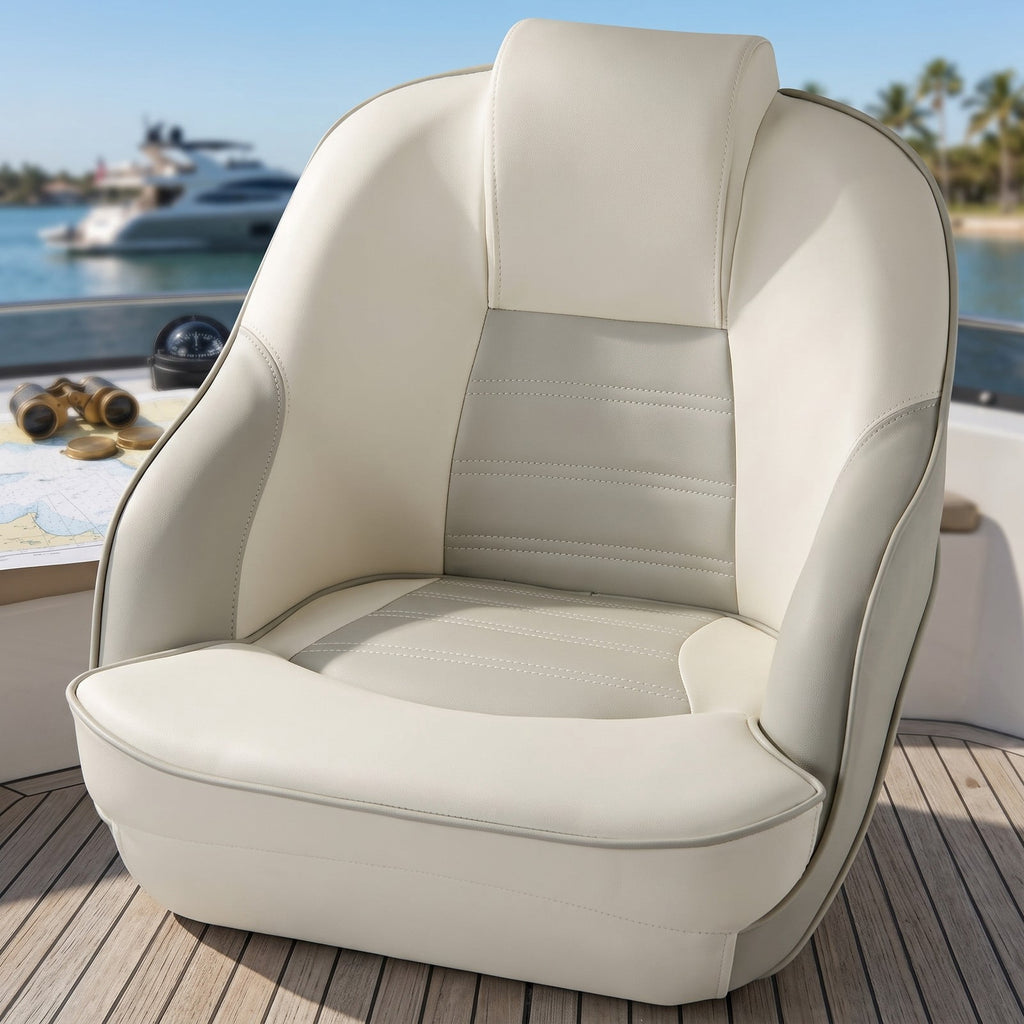 Airfind Captain Bucket Boat Seat with Padded Headrest and Wrap Around Support for Cabin and Sightseeing Boats, White and Gray