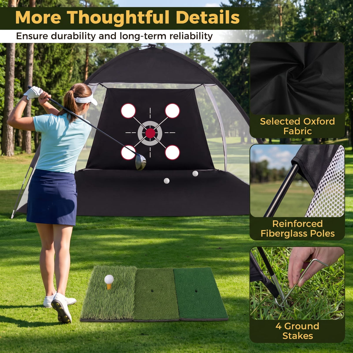 Airfind 10.3 x 6.5 Foot Golf Practice Net with Foldable Tri Turf Hitting Mat and Carry Bag for Backyard Garage and Indoor Swing Training, Black