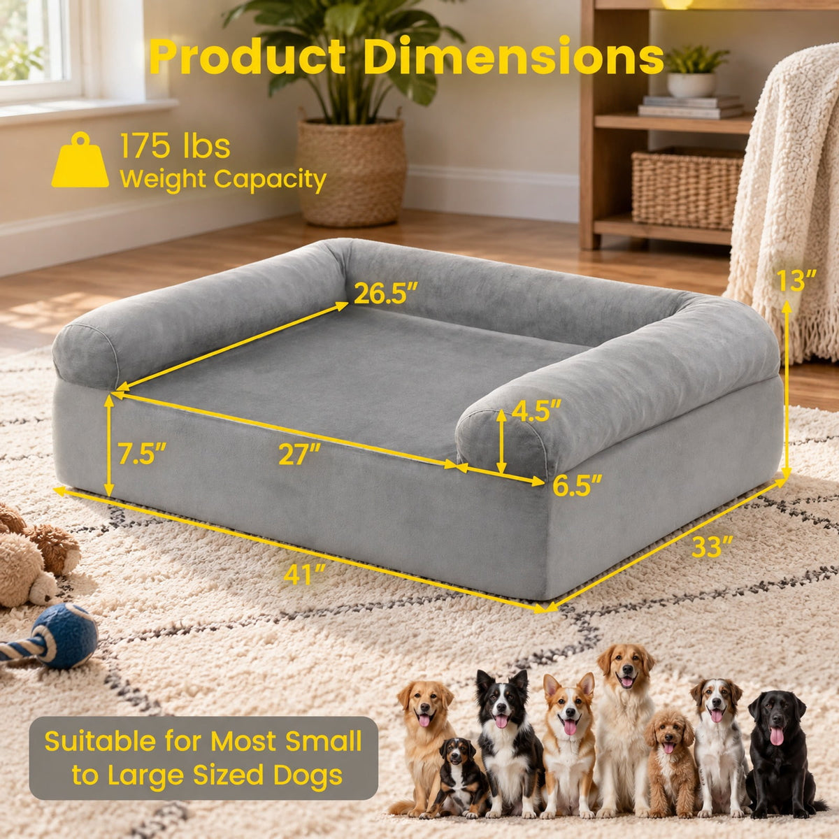 Airfind Cooling Gel Memory Foam Dog Bed for Medium Dogs with Washable Cover, Cooling Gel Memory Foam Silicone Polyester 25D Foam Frame, Light Gray