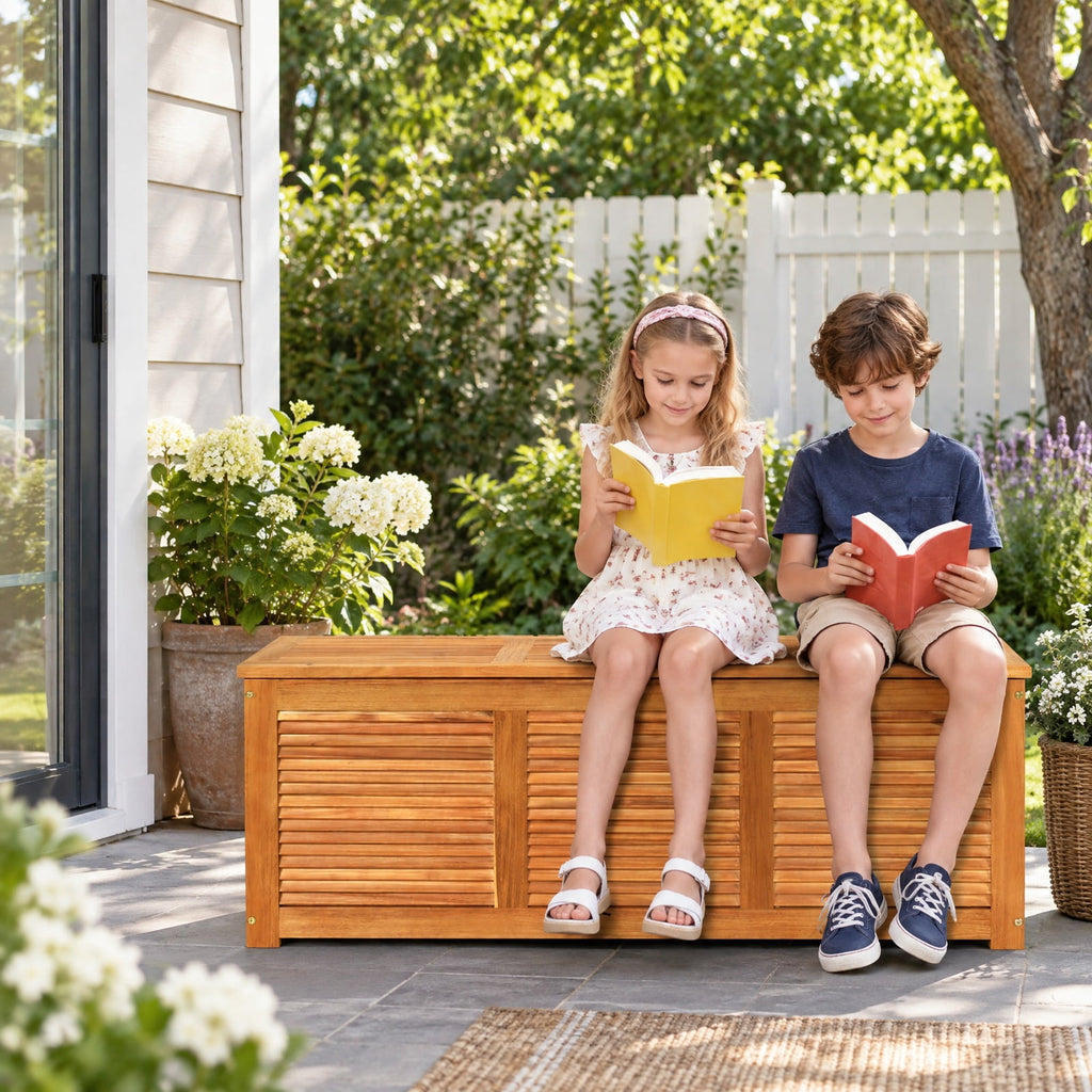 Airfind 46 Gallon Acacia Wood Storage Bench Box for Patio Garden Deck, 355 lbs Capacity, Acacia Wood Frame, 45 Inch x 18 Inch x 18 Inch Footprint, Wood