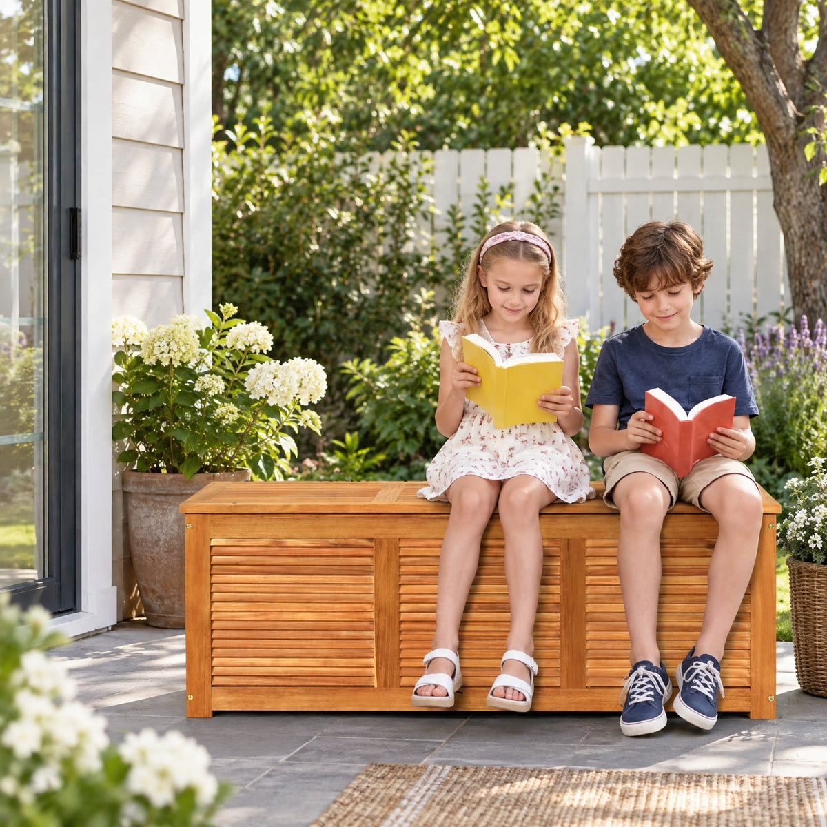 Airfind 46 Gallon Acacia Wood Storage Bench Box for Patio Garden Deck, 355 lbs Capacity, Acacia Wood Frame, 45 Inch x 18 Inch x 18 Inch Footprint, Wood