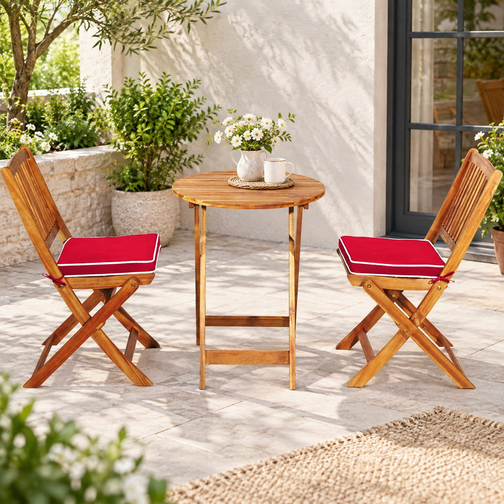 Airfind 3 Pieces Patio Folding Bistro Set with Padded Cushion and Round Coffee Table, 360 lbs Capacity, Acacia wood Frame, Red