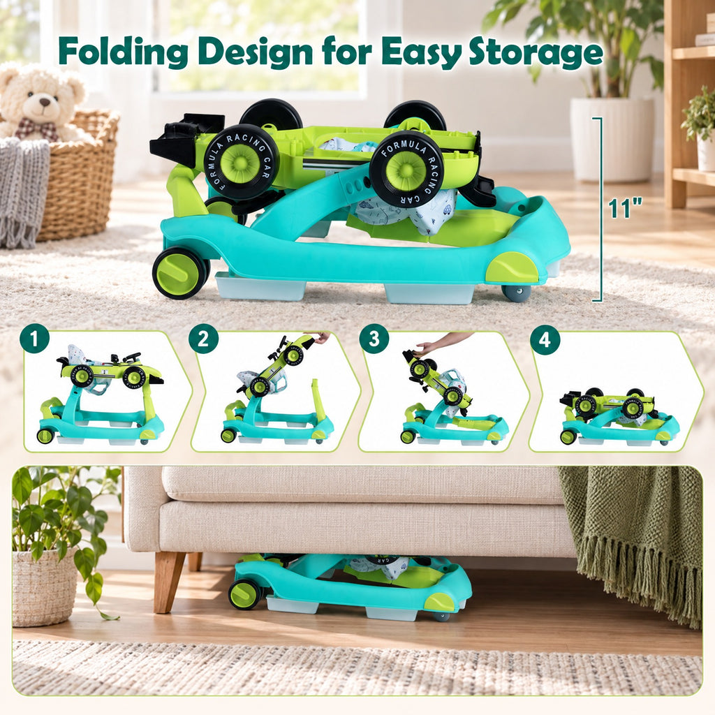 AIRFIND Baby Walker with 4 Activity Modes, 3 Adjustable Heights, Music and Lights, Rear Wheel Speed Control and Folding Frame, Green