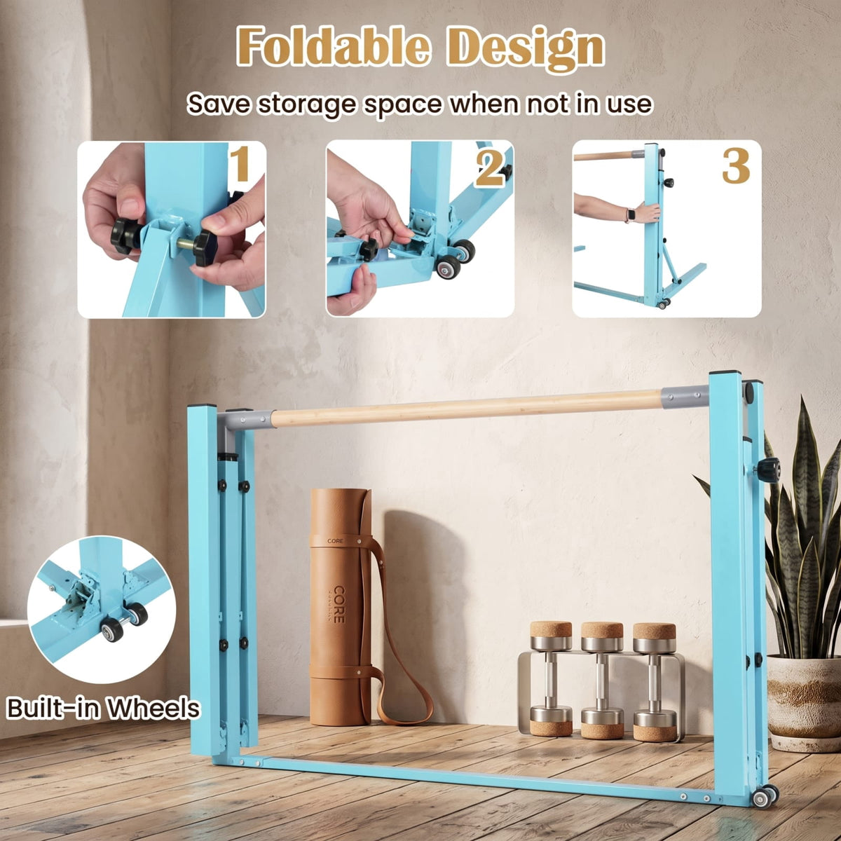 Airfind Foldable Gymnastics Bar for Kids with 3 Level Adjustable Height and Bamboo Grip Bar for Home Balance and Coordination Training, Green