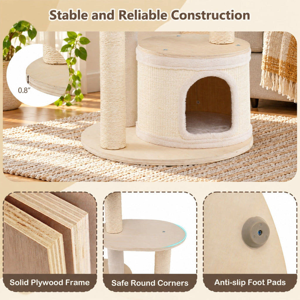 Airfind Wooden Kitten Tower with Sisal Scratching Posts and 2 Condos, 33 lbs Capacity, Plywood Sisal Plush Sponge Bamboo Engineered Board MDF Frame
