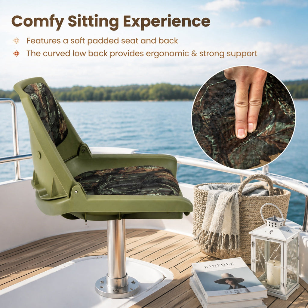 Airfind Folding Low Back Boat Seat with Marine Grade PVC and Sturdy PP Frame for Fishing Boats Pontoons and Marine Cabin Seating, Green