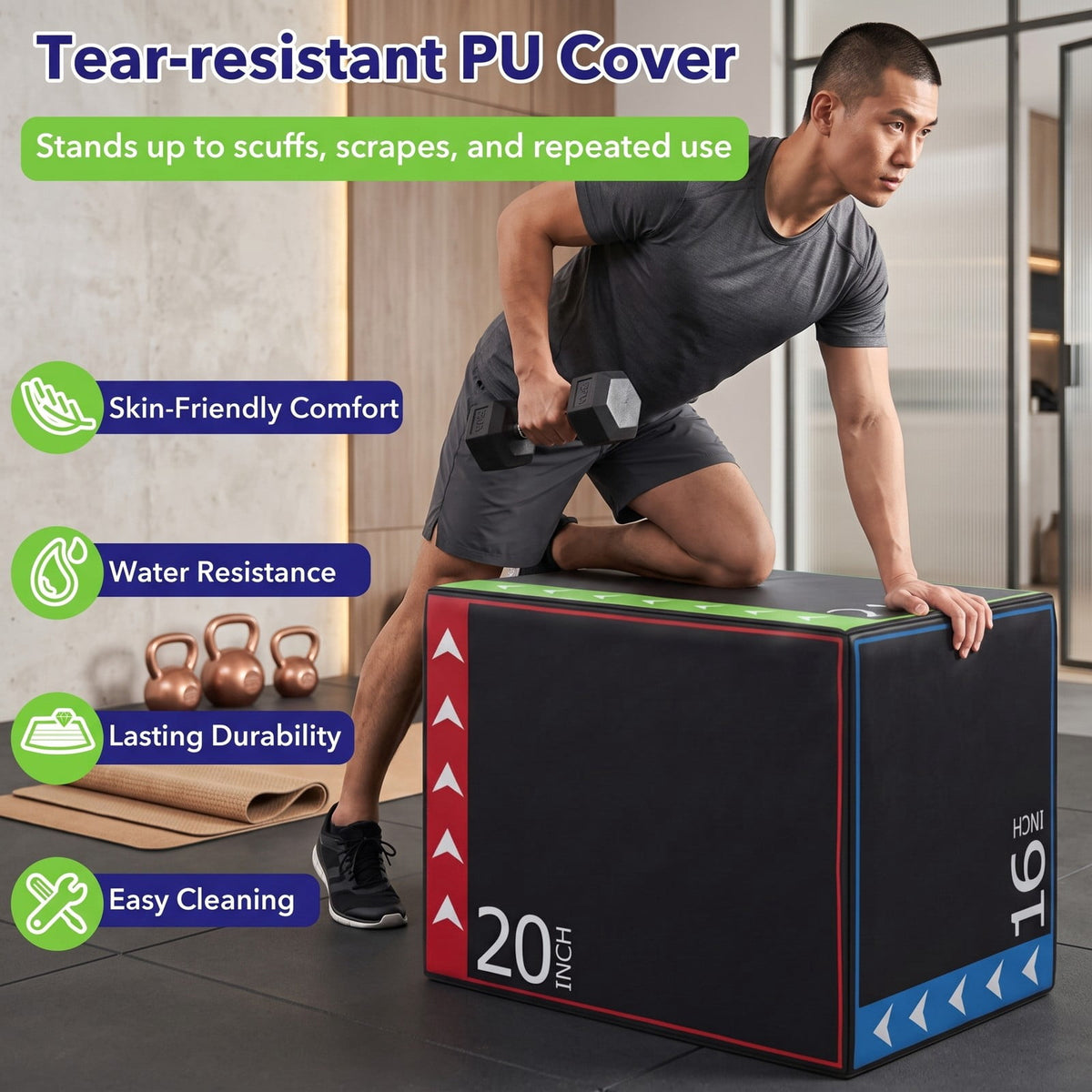 Airfind 3 in 1 Plyometric Box 16 x 20 x 24 Inch Soft Foam Plyo Jump Box for Home Gym Box Jumps and HIIT Training, Multicolor