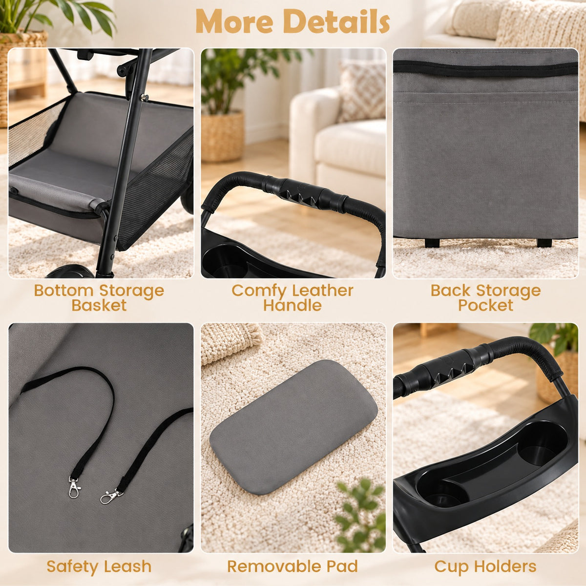 Airfind 3 in 1 Pet Stroller with Removable Carrier up to 33 lbs, 33 lbs Capacity, 300D Oxford Cloth Metal Mesh Sponge PU PP Frame, Gray