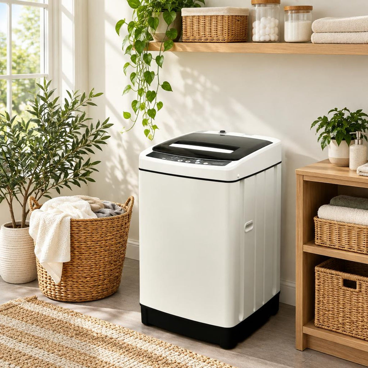 Airfind Full-Automatic Washing Machine 1.5 Cubic Feet 11 LBS Washer, Stainless steel PP ABS Frame, 19 x 19 x 33.5 Footprint, White