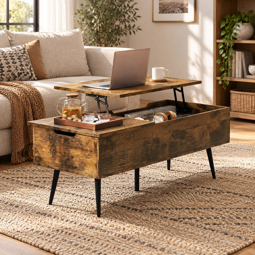 Airfind 47 Inch Lift Top Coffee Table with 2 Hidden Compartments, P2 Engineered Wood Solid Wood Steel Frame, Coffee