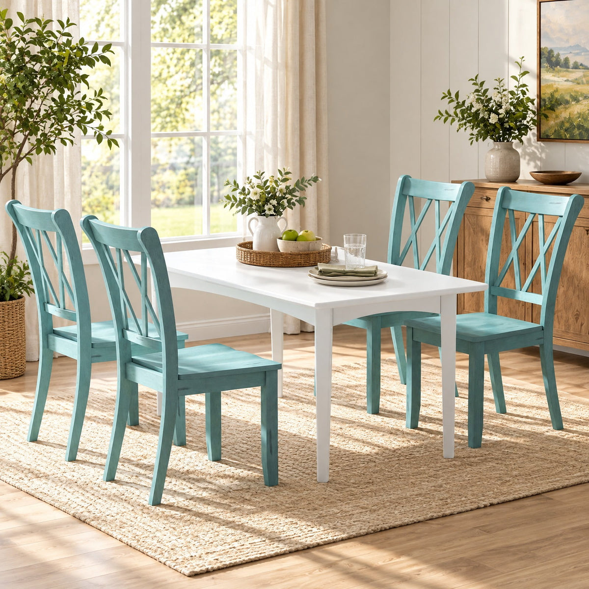 Airfind Set of 2 Cross Back Rubber Wood Dining Chairs, 300 lbs Capacity, Rubber Wood Frame, 20 x 23.5 x 39 Footprint, Green