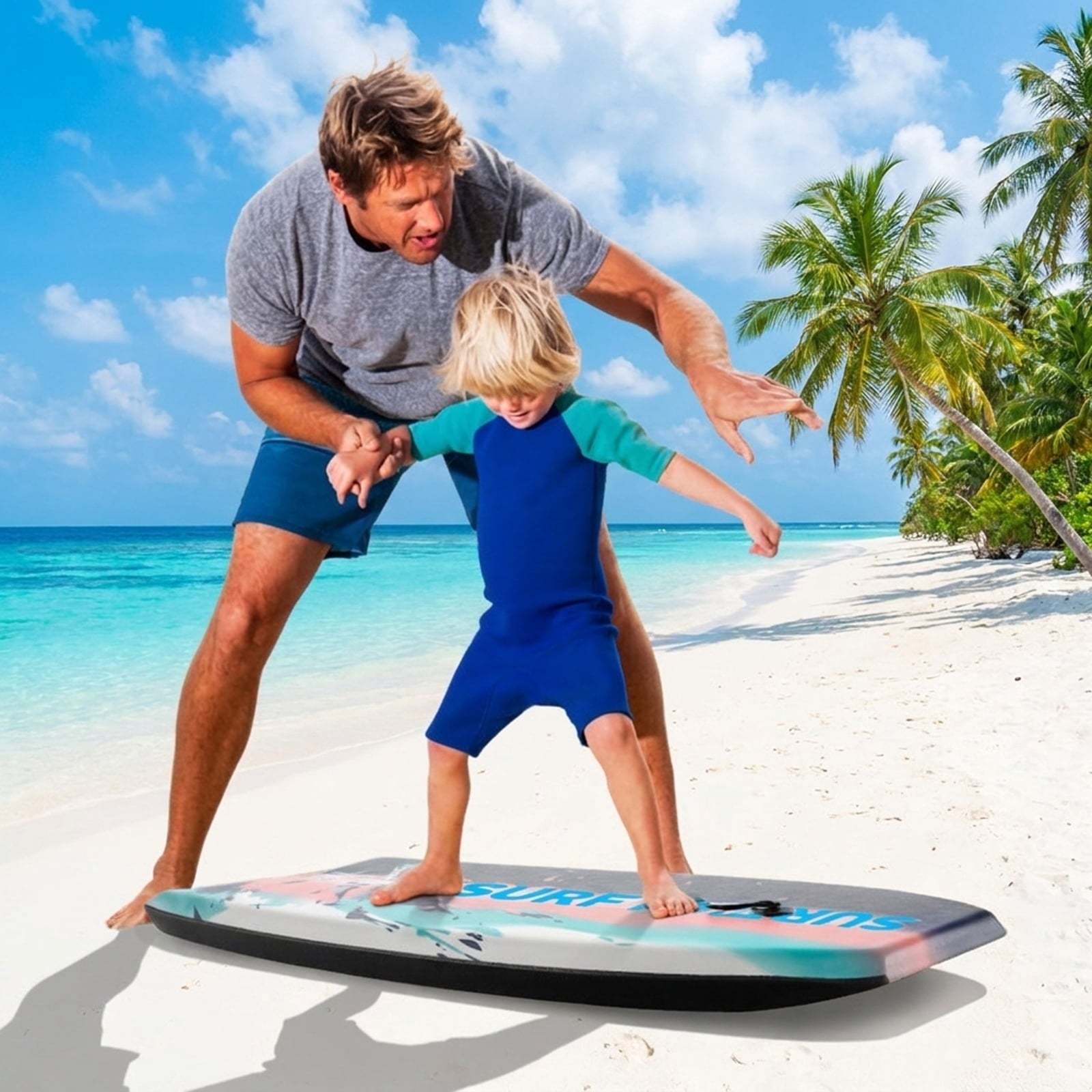 Airfind 41 Boogie Board with Sunset Splash Graphic Deck ¡ª EPS Core, XPE Top, HDPE Slick Bottom, Crescent Tail, Coiled Wrist Leash