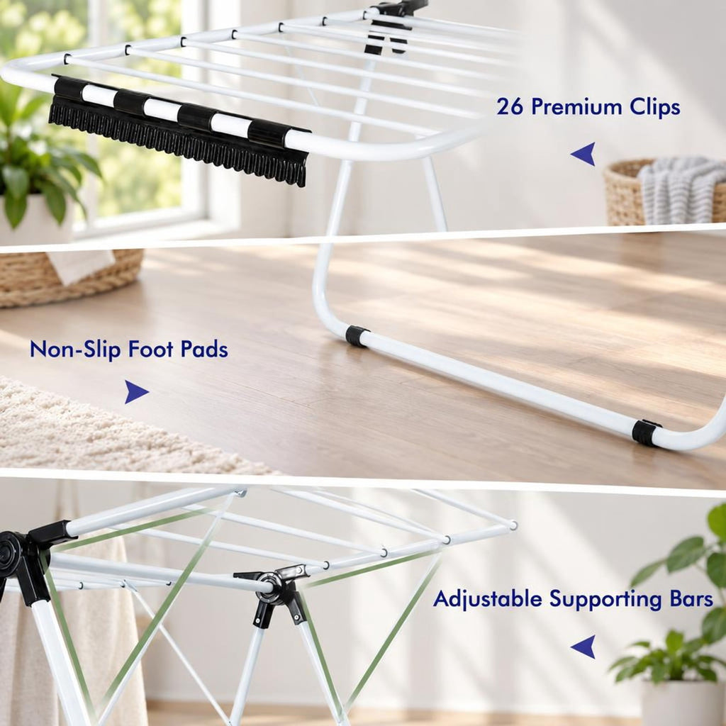 Airfind 2-Tier Foldable Clothes Drying Rack with Adjustable Gullwing, 80 lbs Capacity, Steel Plastic Frame for Everyday Use, White