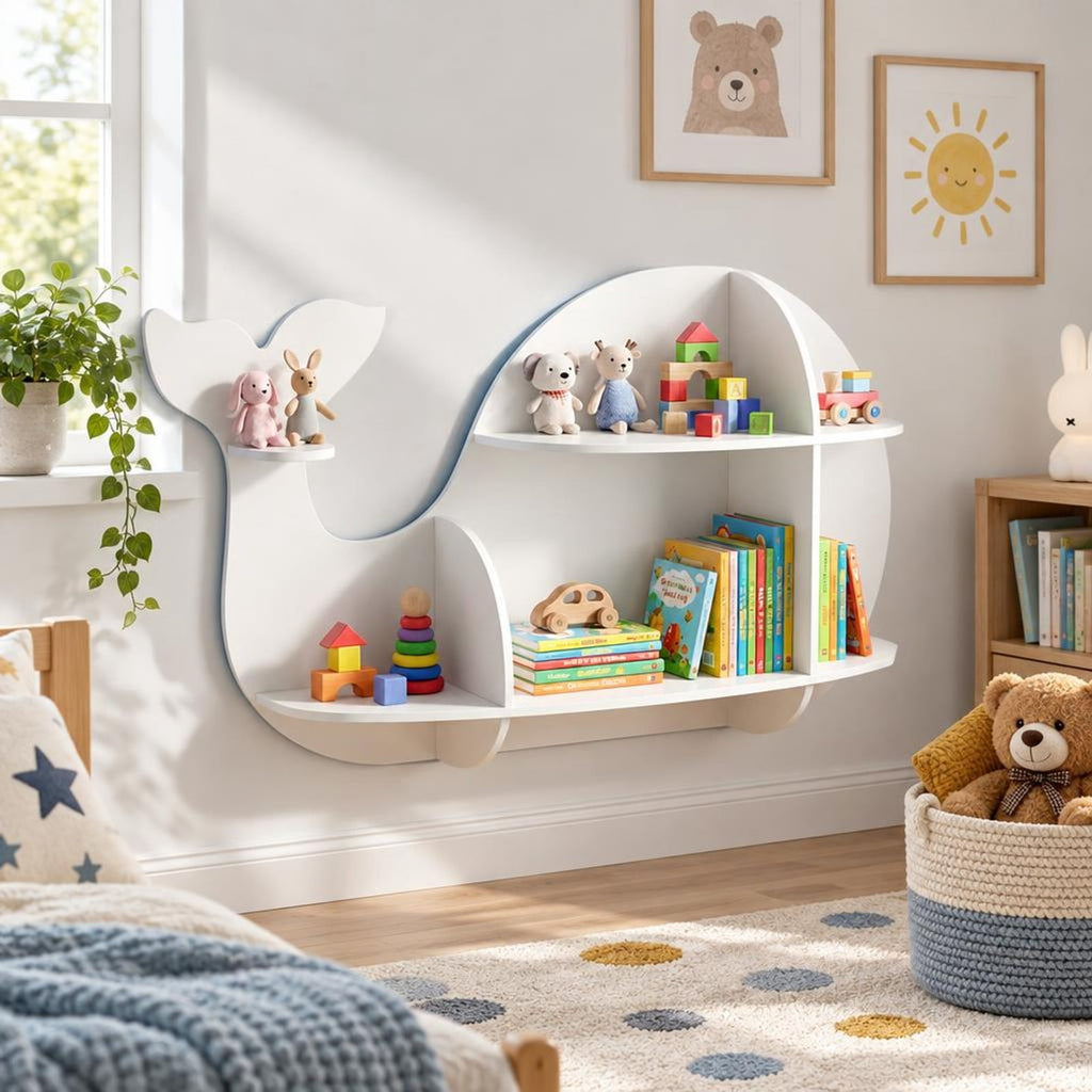 Airfind Floating Dolphin Shelves Wall Mounted Storage Display Rack, 11 lbs Capacity, MDF Frame, 38 x 6 x 27 Footprint, White