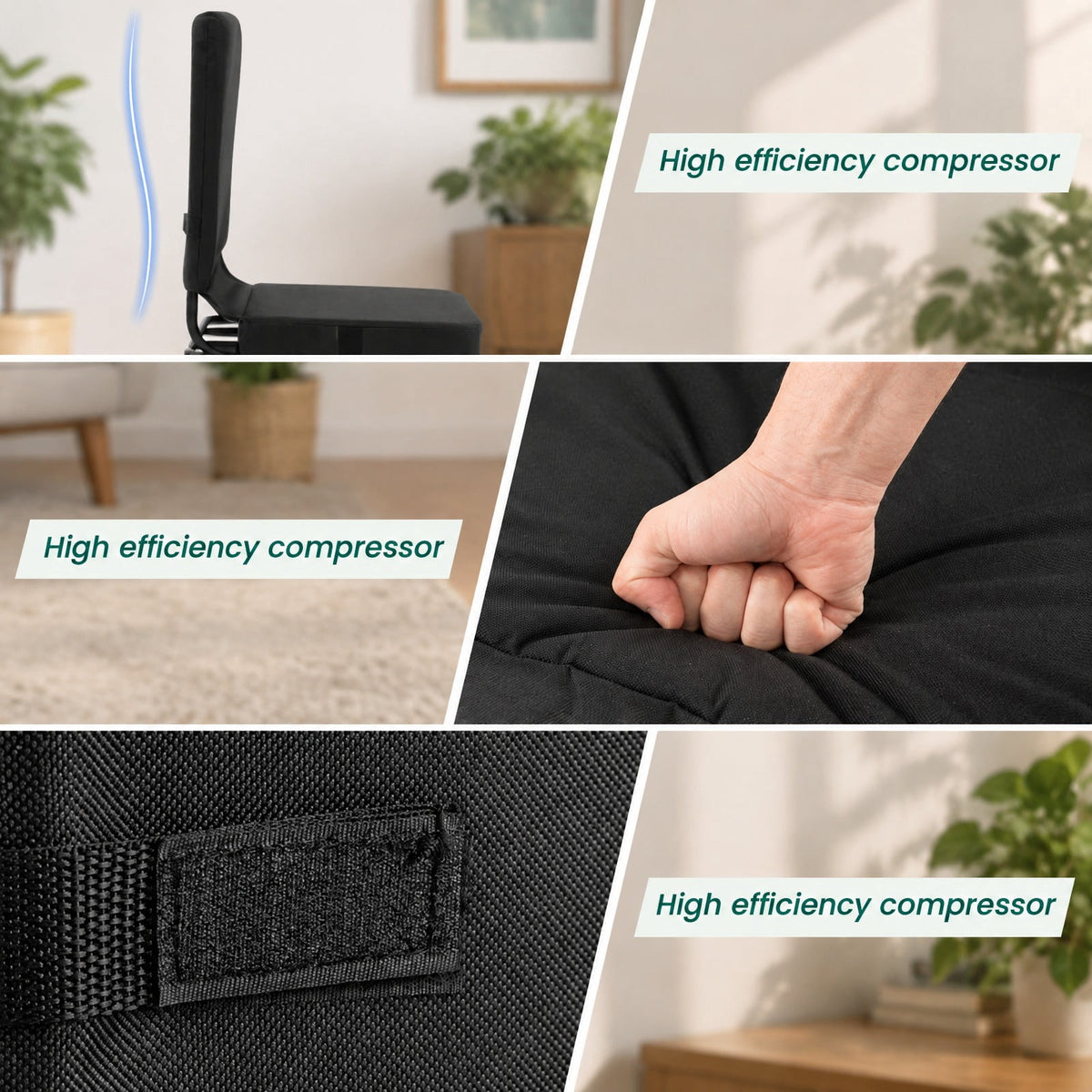 Airfind Swivel Folding Chair with Backrest and Padded Cushion, Sponge Steel Oxford Fabric PVC Frame, 19 Inch x 22 Inch x 35 Inch Footprint, Black