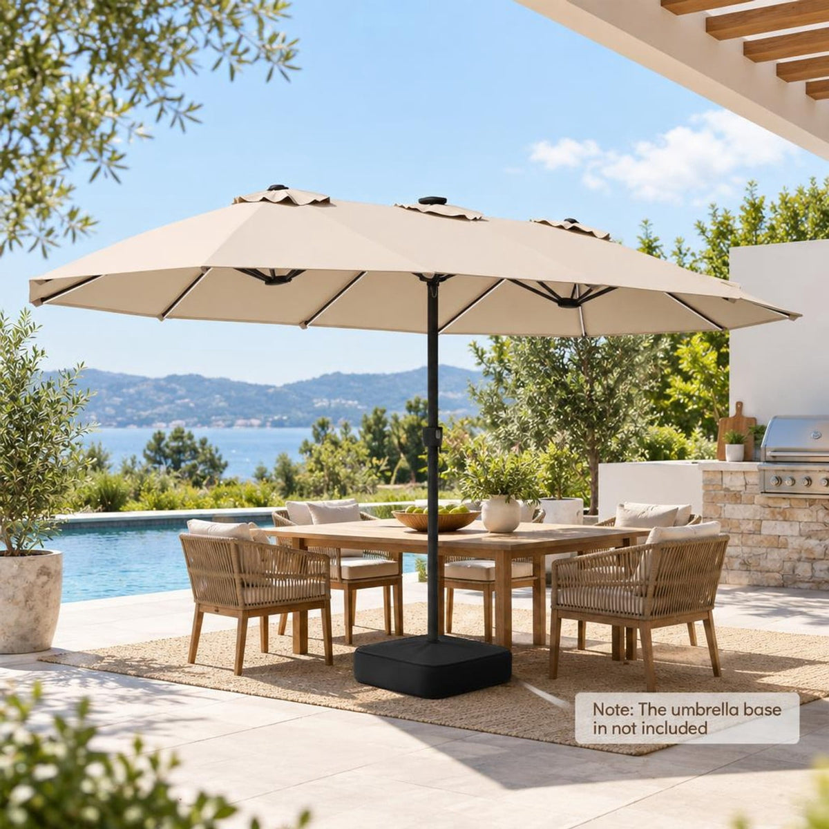 Airfind 15.5FT Extra-Large Patio Umbrella 12 Reinforced Metal Ribs, 180G Polyester Fabric Metal External Frame, Beige