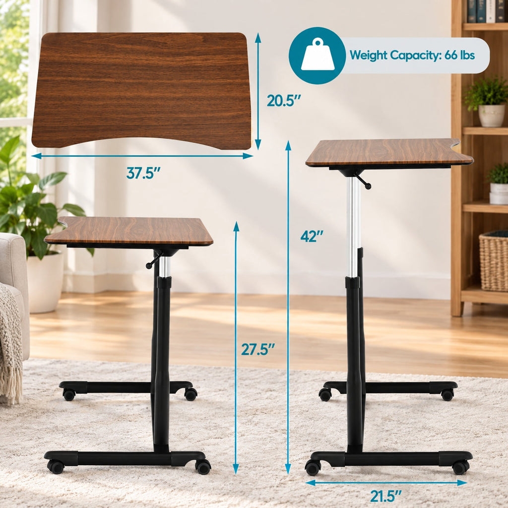 Airfind Height Adjustable Computer Desk Sit to Stand Rolling Notebook Table, MDF Frame, 37.5 x 21.5 x 27.5-42 Footprint, Brown