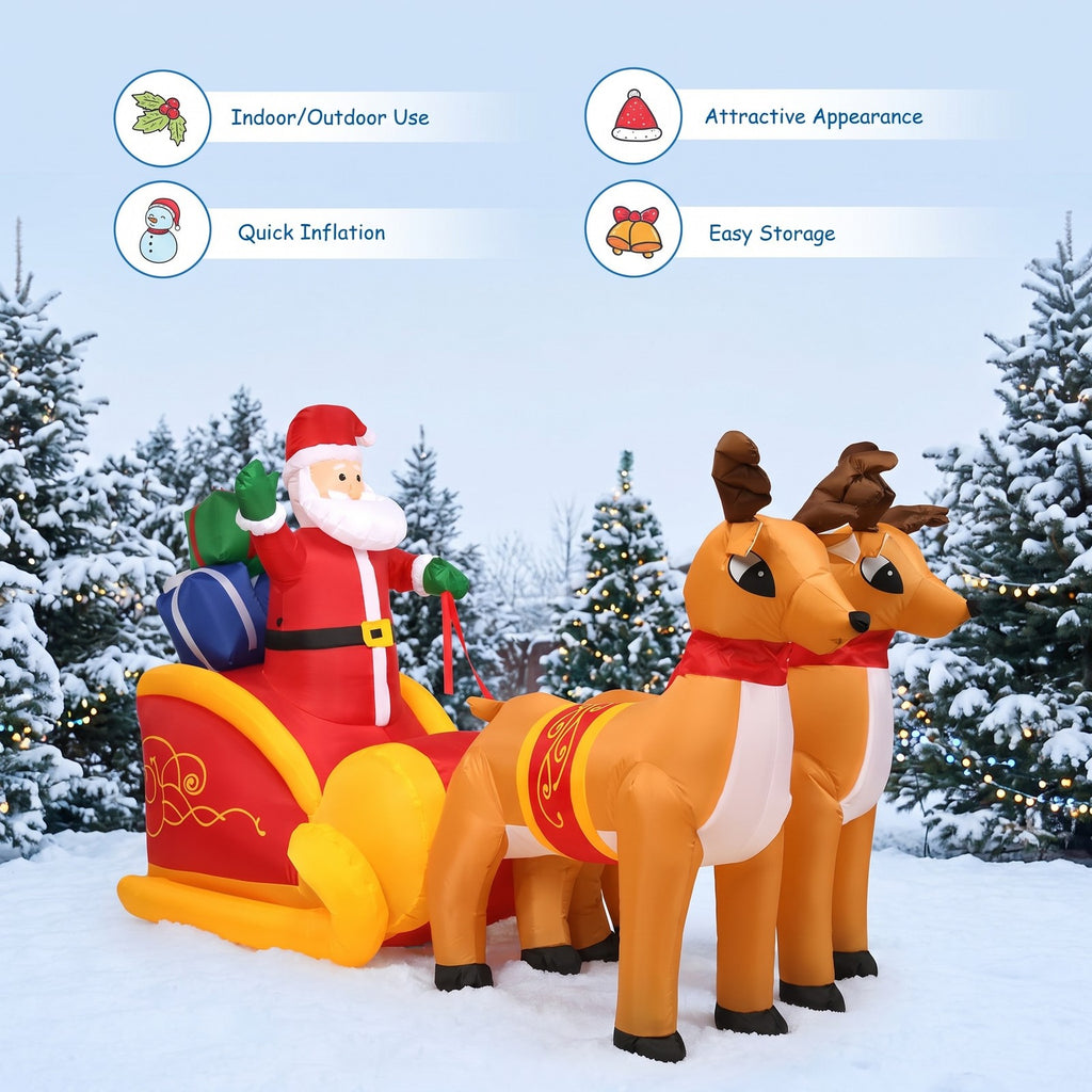 Airfind 7.5 Feet Waterproof Outdoor Inflatable Santa with Double Deer and Sled, Polyester fabric Frame, Show in the picture