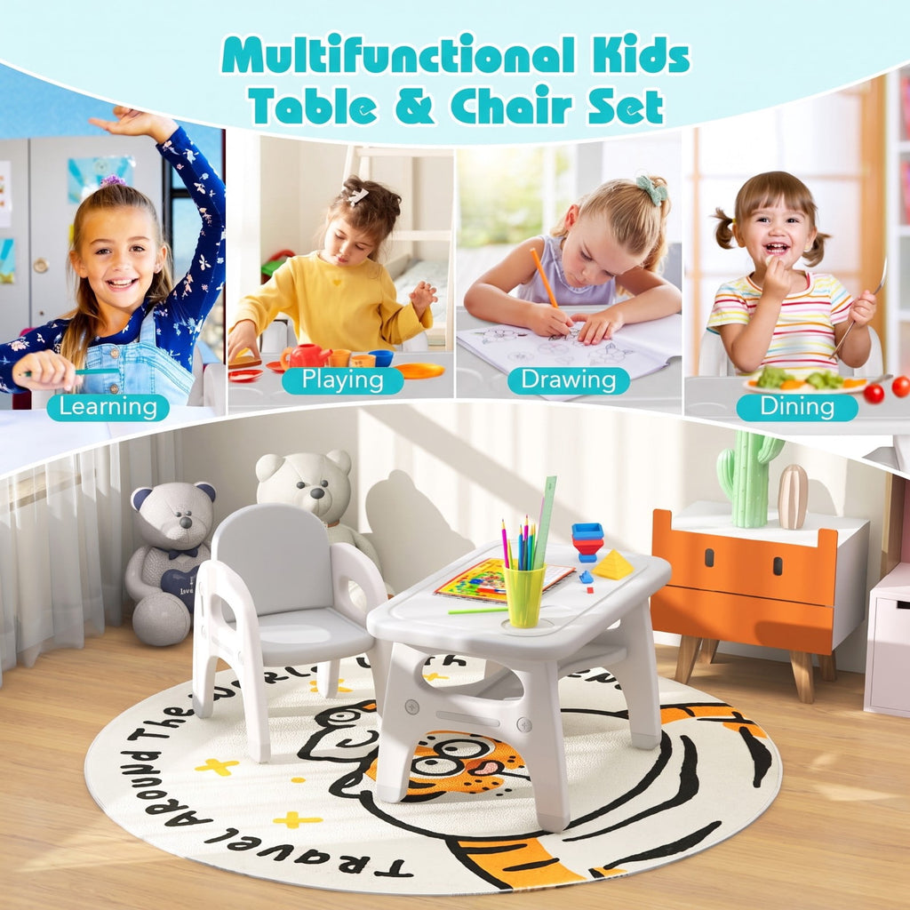 Airfind Kids Activity Table and Chair Set with Montessori Toys for Preschool and Kindergarten, 44 lbs Capacity, HDPE Frame, Gray