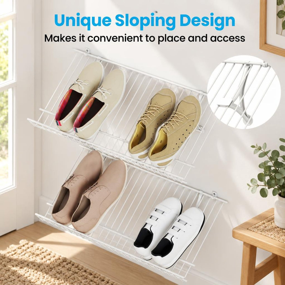 Airfind Closet Shelves Wall Mounted Set of 2 Metal Wire Shoe Racks, 11 lbs Capacity, Metal Frame, 24 Inch x 12 Inch x 1 Inch Footprint, White