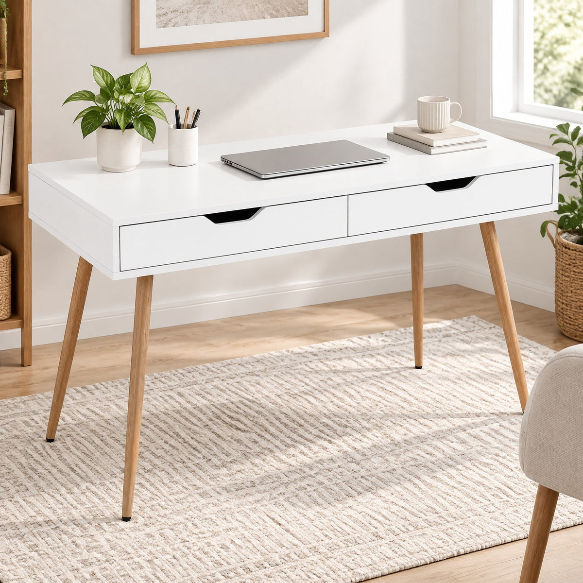 Airfind 43.5 Inch Computer Desk with 2 Drawers for Small Spaces, 165 lbs Capacity, Engineered Wood Frame, White