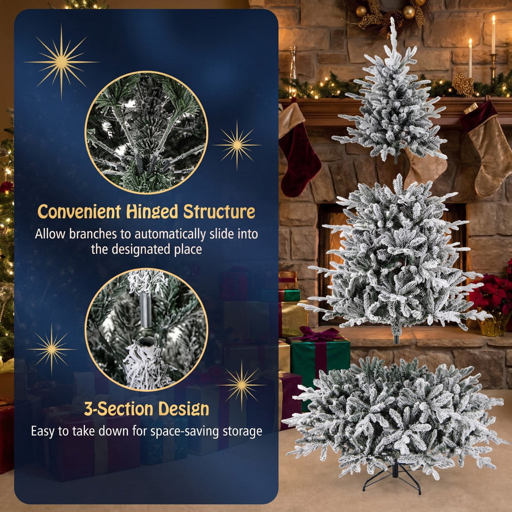 Airfind 7 Feet Flocked Christmas Tree with 8 Lighting Modes and Multi-Color LED Lights-7 ft, Green and White