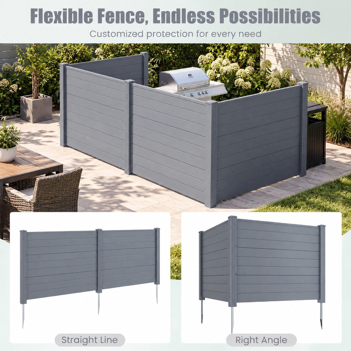 Airfind 48 x 38 Inch Air Conditioner Fence 2 Panels with Metal Ground Stakes, PVC Frame, 48 x 48 x 55 Footprint, Gray
