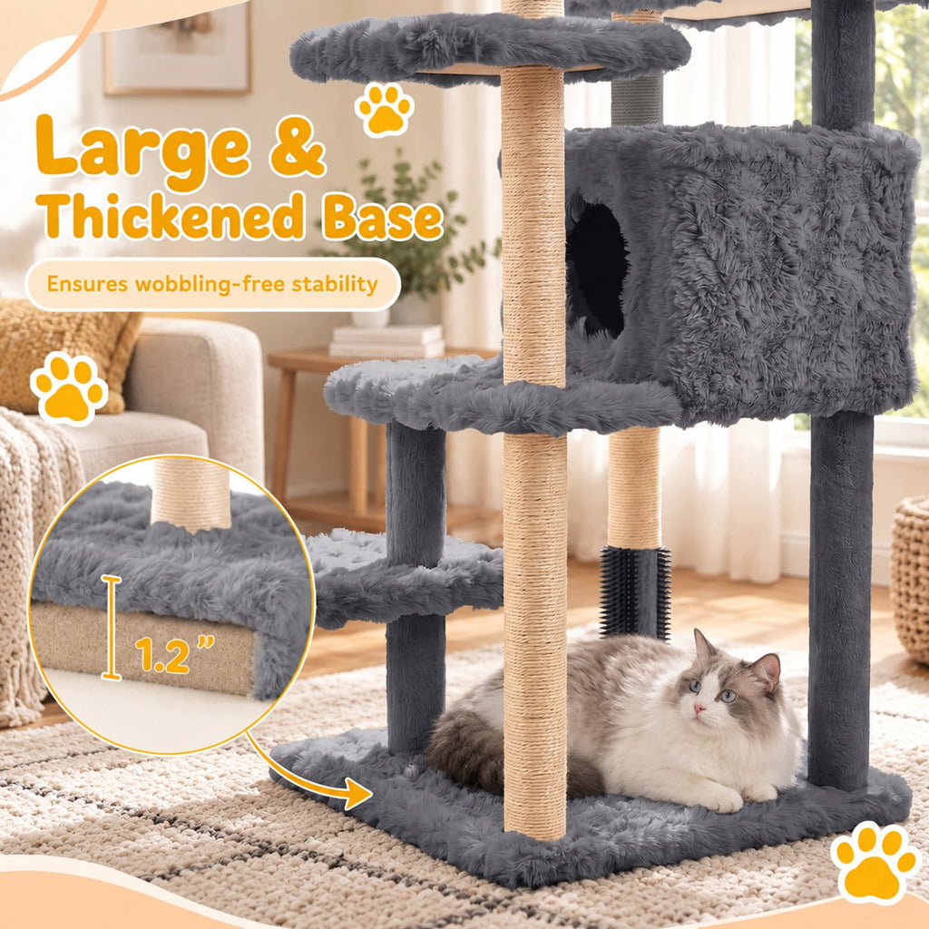 Airfind 67 Inch Multi-level Cat Tree with Large Cat Condo and Padded Perch, 22 lbs Capacity, Polyester Fabric PP Cotton Sisal Engineered Wood Frame