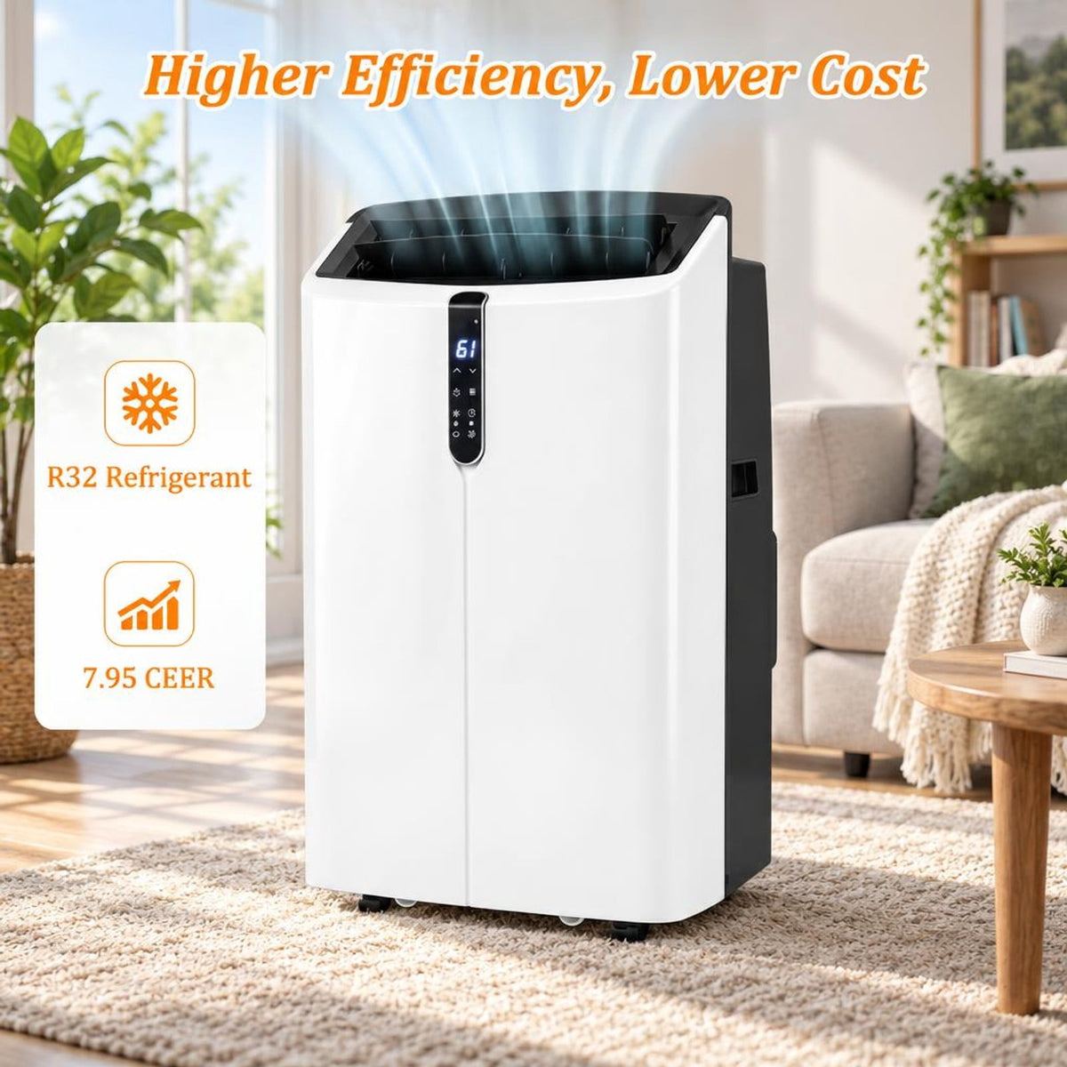 Airfind 14000 BTU Smart Portable AC with APP Voice Control 47 Db for Rooms 750 Sq. Ft, Abs, 17.5 Inch X 14 Inch X 29 Inch Cooling, Black