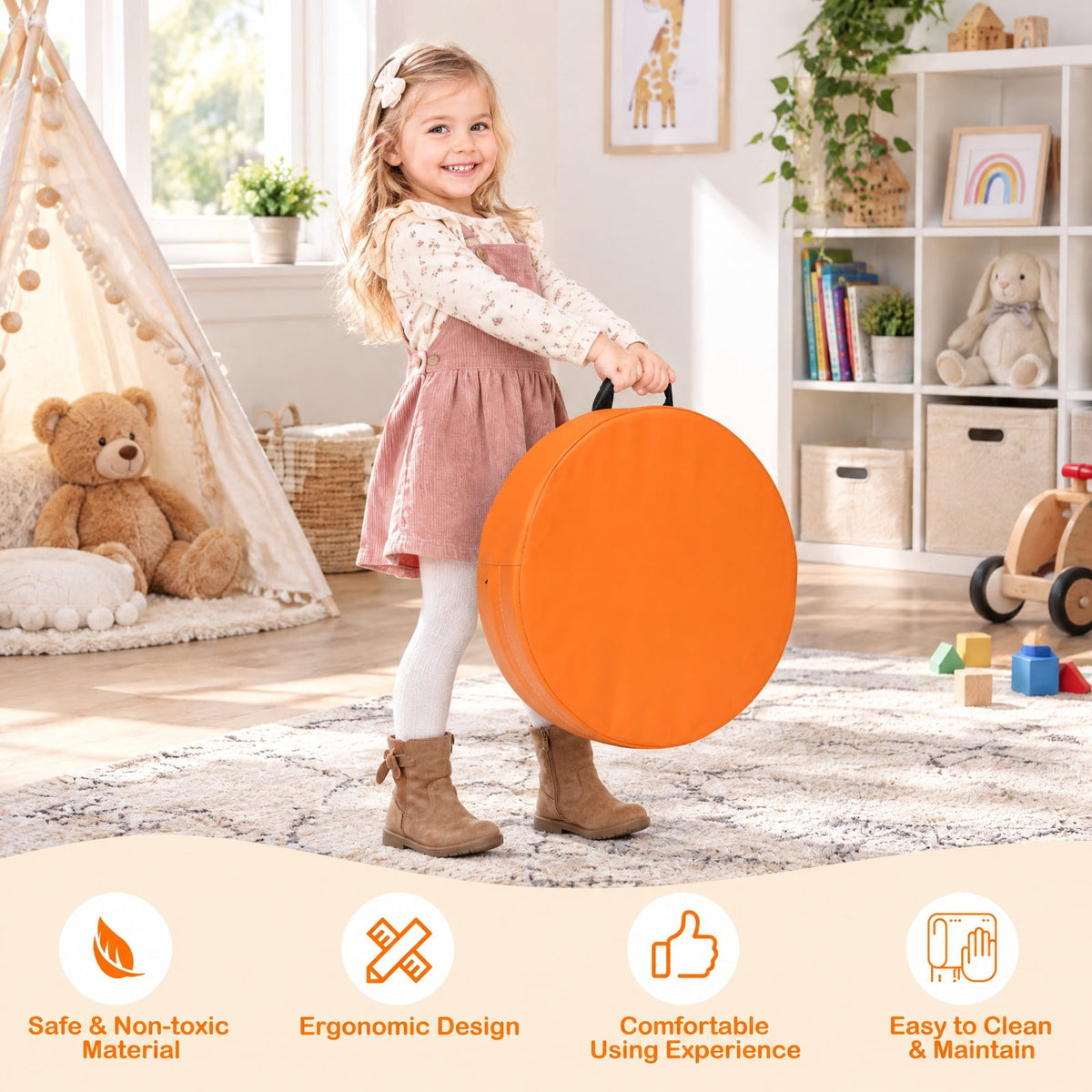 Airfind s 15 Inch Round, 6 Piece, Youth Floor Cushions for Youth, PU EPE Frame, for 9 Months and older with Functional Design, Multicolor