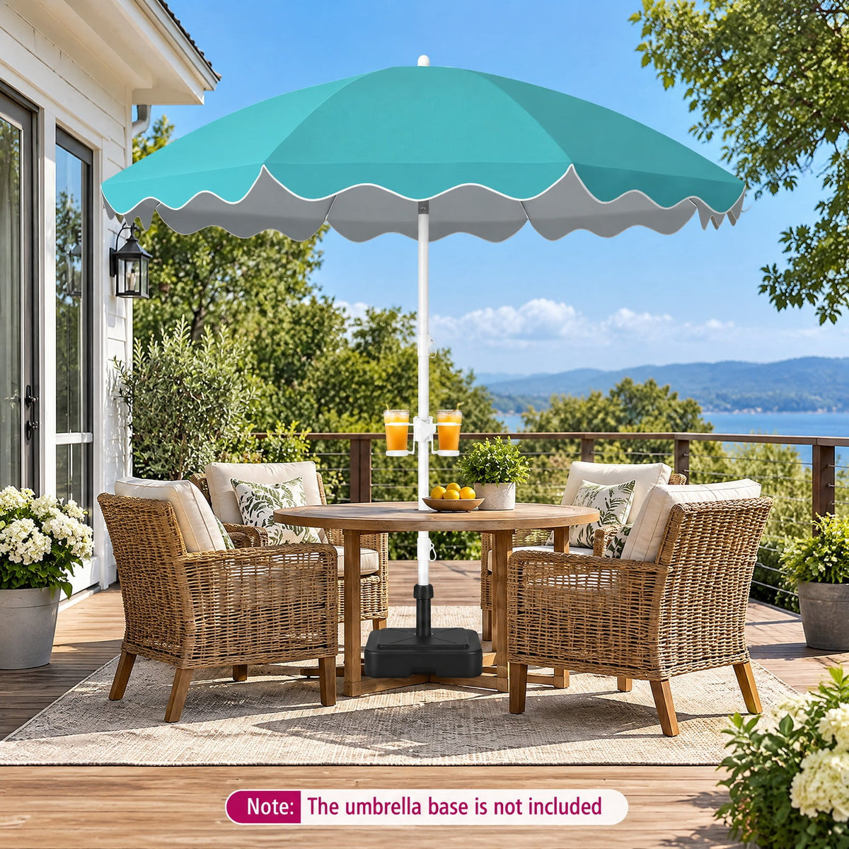 Airfind 6.5 FT Beach Umbrella UPF 50+ with Sand Anchor for Garden Pool, Polyester Fabric Metal Aluminum Alloy PP Frame, Turquoise Stripe