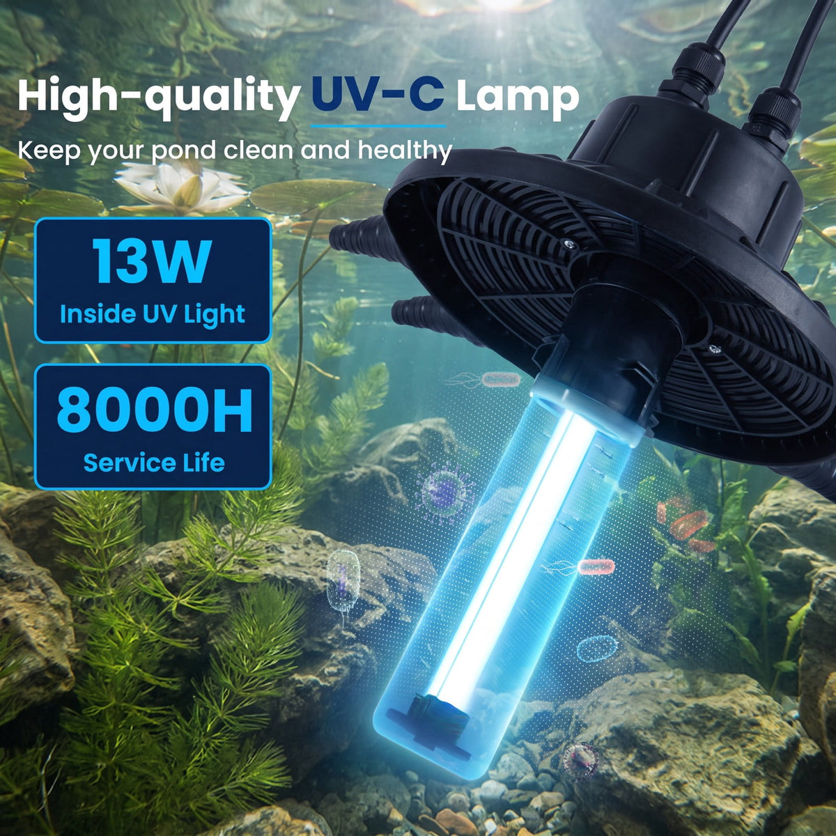 Airfind Bio Pressure Pond Filter with 13W UV-C Light 2642 GPH Pond Filter System, PP ABS Frame, 20 x 16 x 21 Footprint, Black