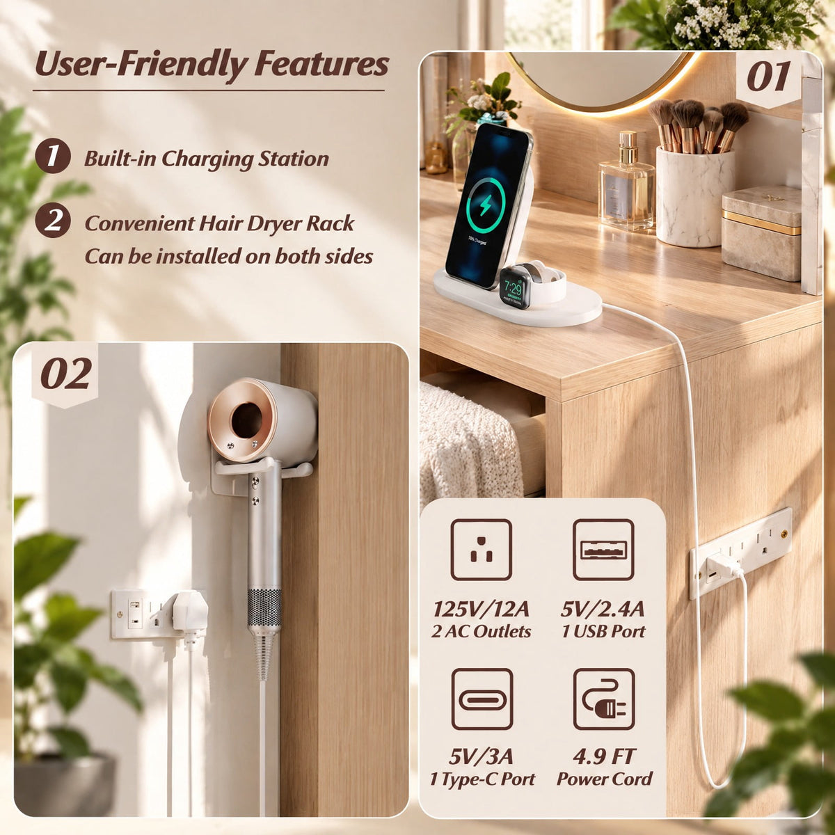 Airfind 31.5 Inches Vanity Desk with 3 Lighting Modes and Storage Shelves, 88 lbs Capacity, Engineered Wood Frame, 31.5 Inch x 16 Inch x 55 Inch Footprint