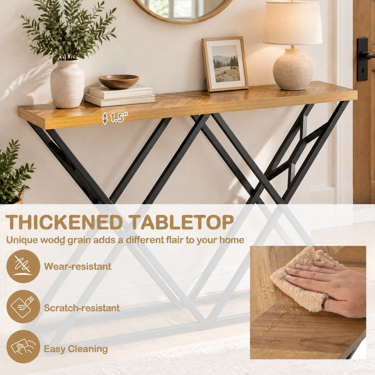 Airfind 55 Inch Console Table with Solid Metal Frame and Storage, 165 lbs Capacity, 55 Inch x 12 Inch x 36 Inch Footprint, Wood