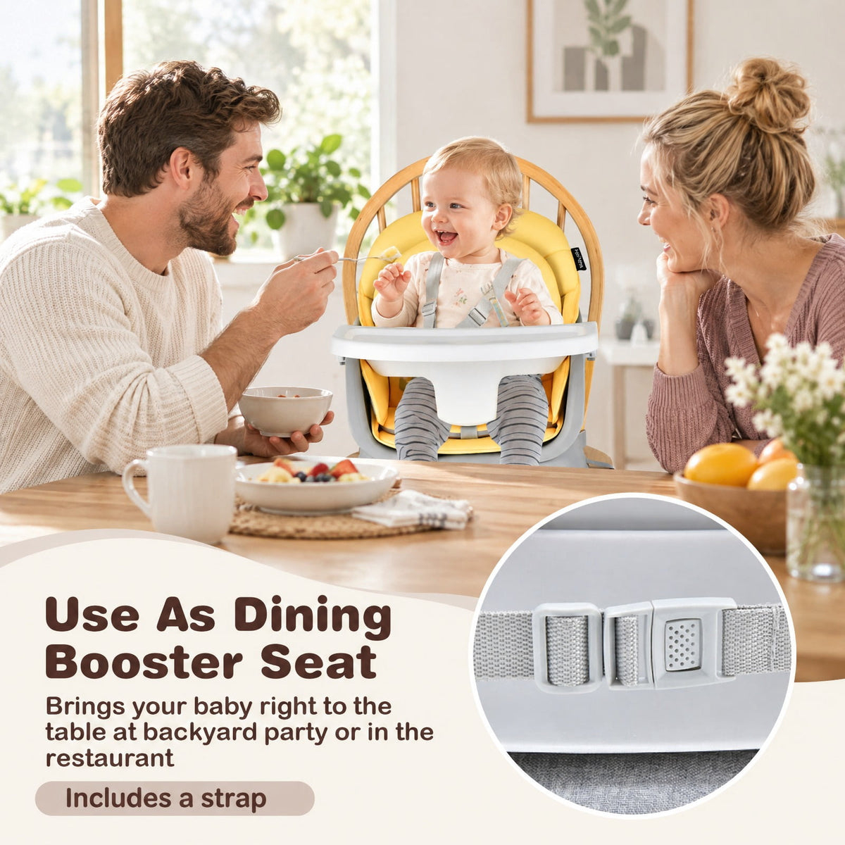 Airfind 6-in-1 Convertible Youth High Chair featuring Adjustable Removable Tray, 55 lbs Capacity, PP PU Fabric Frame, for 6-36 Months, Yellow