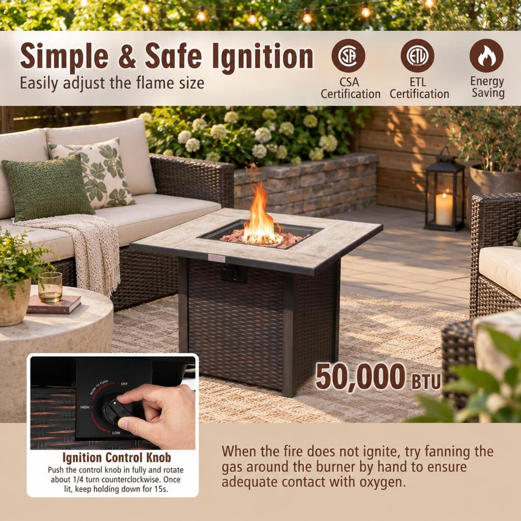 Airfind 30 Inch Square Propane Gas Fire Pit Table Ceramic Tabletop, Steel Frame, Black, Adjustable foot pads ensure extra stability