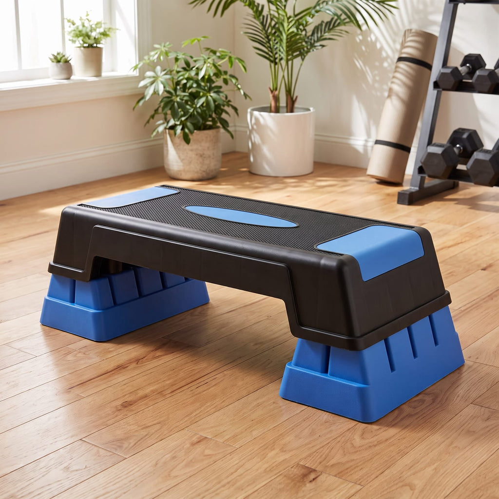 Airfind Aerobic Exercise Stepper Platform with 3 Adjustable Height Levels and Anti Slip Surface for Home Cardio and Strength Workouts, Blue