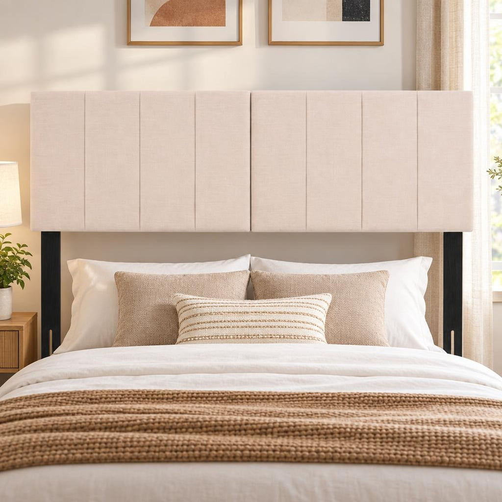 Airfind Linen Upholstered Headboard with Solid Wood Legs and Adjustable Width, Linen Fabric Sponge Rubber Wood MDF Frame, 64 x 3 x 45.5 Footprint