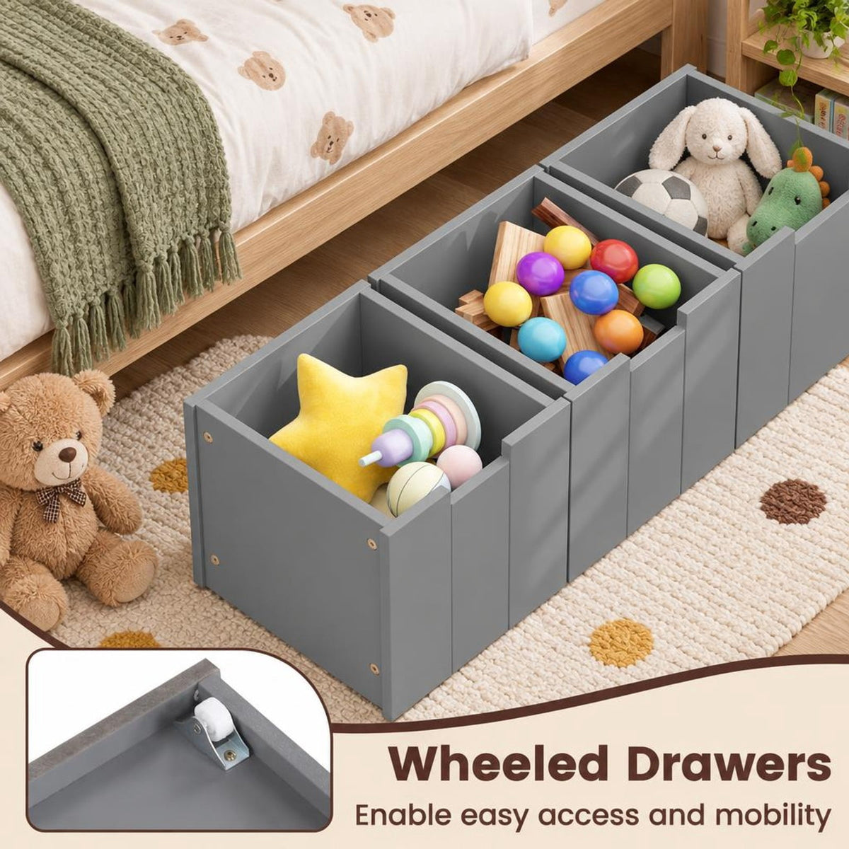 Airfind Kid Toy Storage Cabinet Drawer Chest with Wheels and Large Storage Cube Shelf, 110 lbs Capacity, MDF Frame, Gray