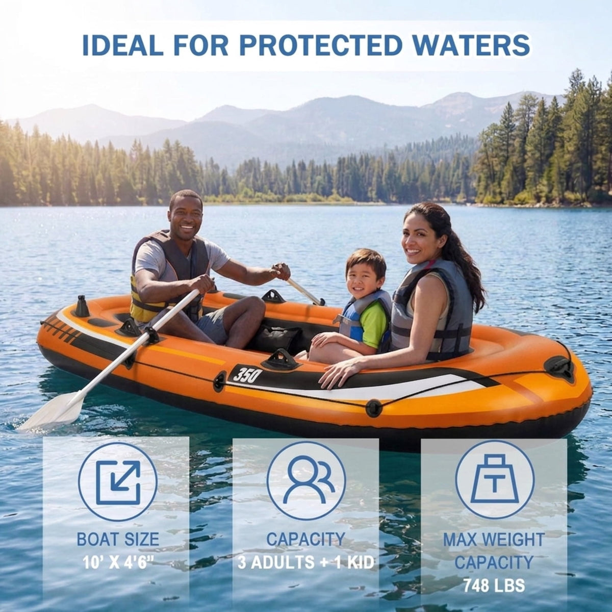 Airfind Heavy Duty Inflatable Fishing Boat 4 Person Raft Set with Aluminum Oars and Rod Holders for Fishing Drifting and Water Adventures, Green