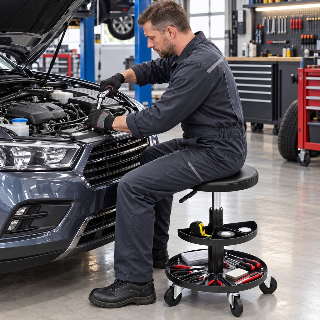 Airfind 16.5-22 Adjustable Height Seat Rolling Mechanic Stool with Wheels, 265 lbs Capacity, PU Leather Frame, 15 x 15 x 16.5-22 Footprint
