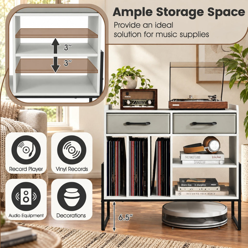 Airfind Large Record Player Stand with Charging Station Mid Century Modern Vinyl Storage Cabinet, 209 lbs Capacity, 30in x 14in x 27in Inside Footprint