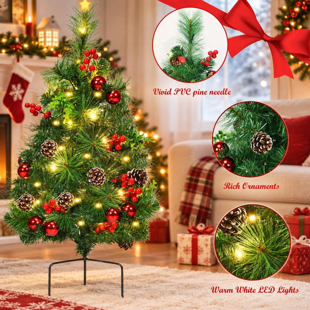 Airfind Set of 2 29 Inch Battery Powered Pre, PVC PET Metal PE Tree Height: 25 Tree Width: 16 Length of Ground Stakes: 4 Frame, Green