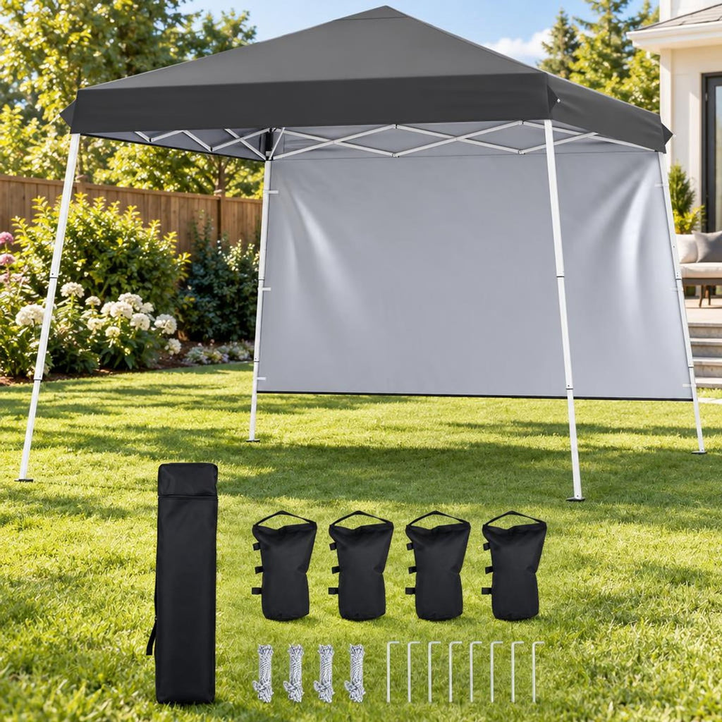 Airfind 9 ft x 9 ft Pop Up Canopy Tent with 8 Ground Stakes 4 Wind Ropes and Carry Bag for Outdoor Party, Metal Oxford Cloth PP Frame, Grey