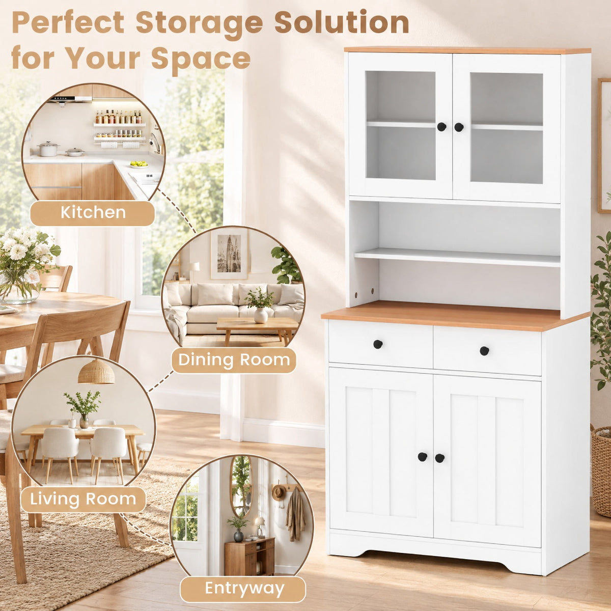 Airfind Pantry Cabinet with 2 Removable Shelves, Engineered Wood MDF Glass Frame, 12.5 x 13 x 3 Footprint, White