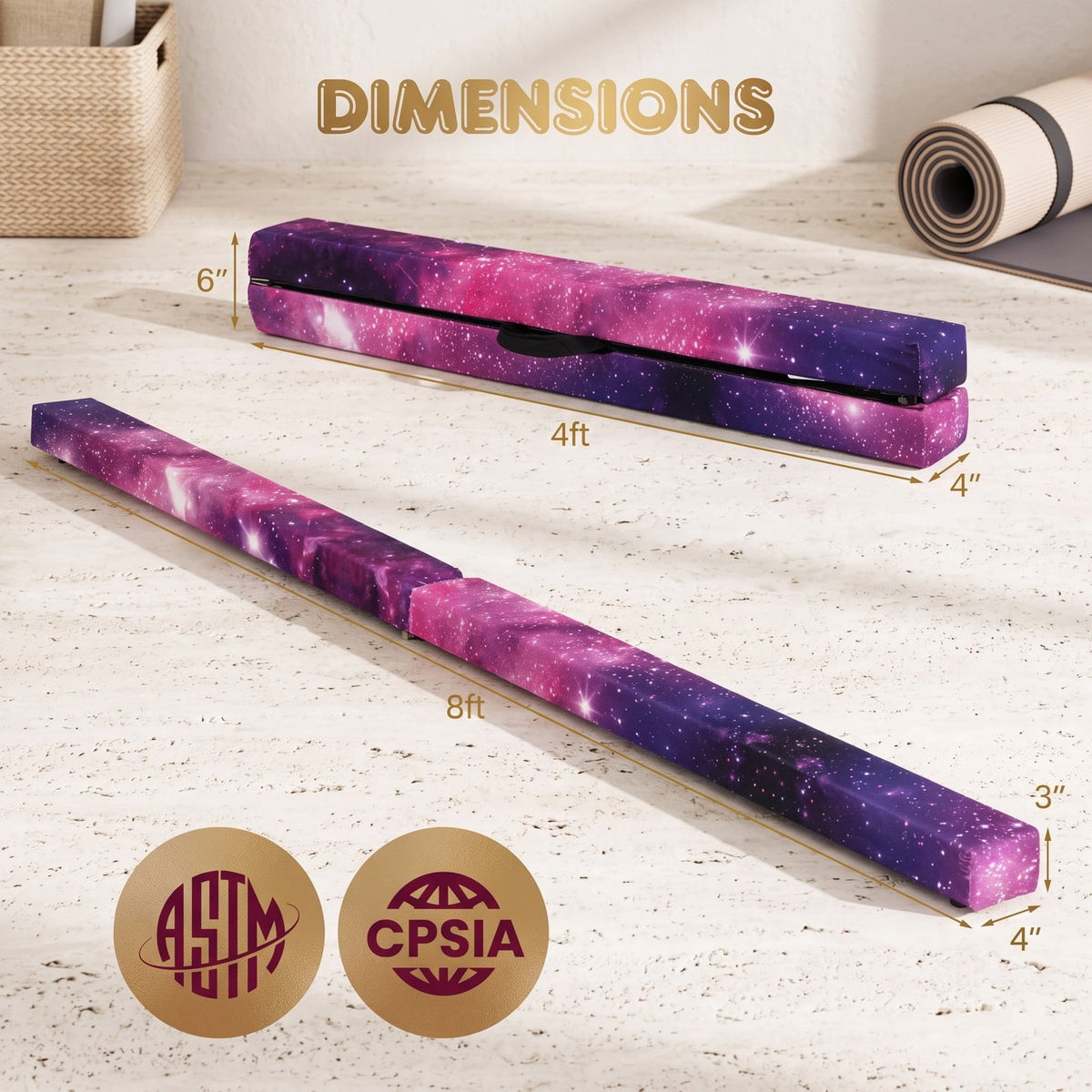 Airfind Folding Balance Beam for Kids with Solid Wood Base and Anti-slip Bottom for Home Gymnastics Training and Practice, Galaxy