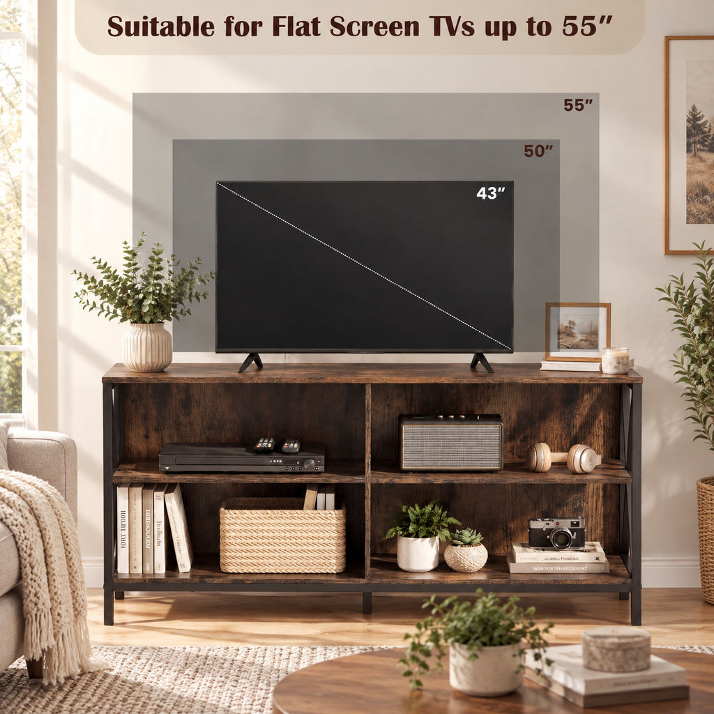 Airfind Wooden TV Stand Entertainment for TVs up to 55 Inch with X-Shaped Frame, 310 lbs Capacity, Engineered Wood MDF Metal Frame, Brown
